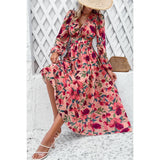 Floral V Neck Knot Open Back A Line Dress