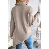 Fold Over Mock Neck Asymmetrical Hem Knit Sweater