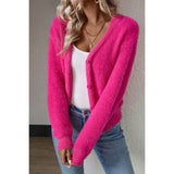 Fuzzy Fleece Button Open Front V Neck Cardigan