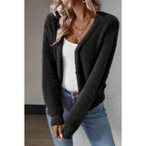 Fuzzy Fleece Button Open Front V Neck Cardigan