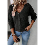 Fuzzy Fleece Button Open Front V Neck Cardigan