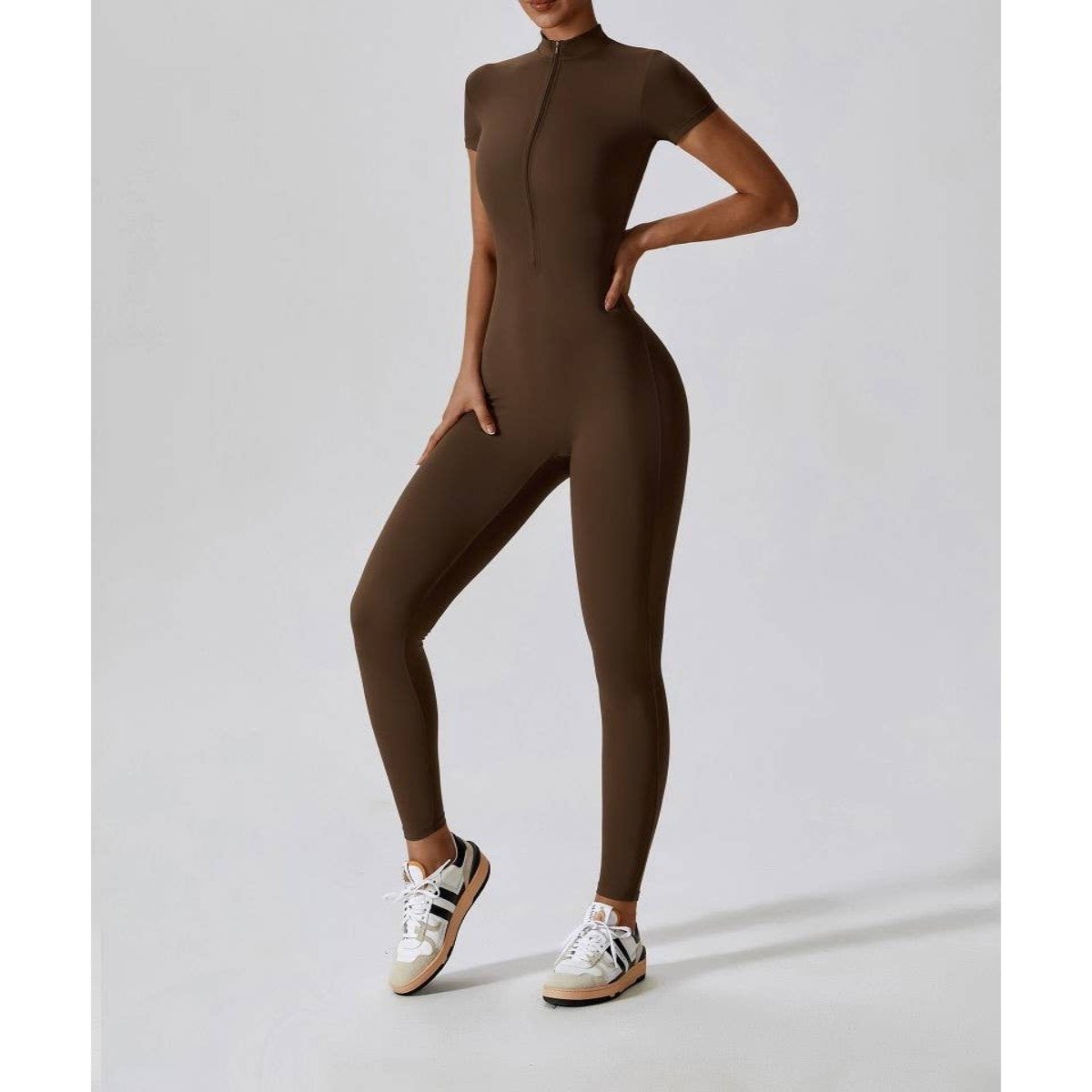 Half Zipper Bodysuit Breathable Fitness Jumpsuit