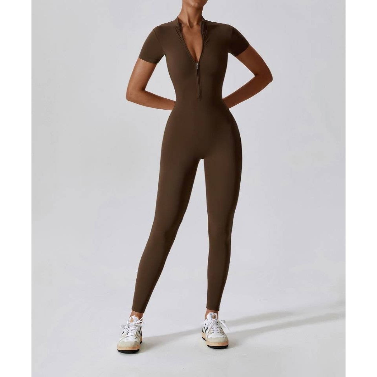 Half Zipper Bodysuit Breathable Fitness Jumpsuit