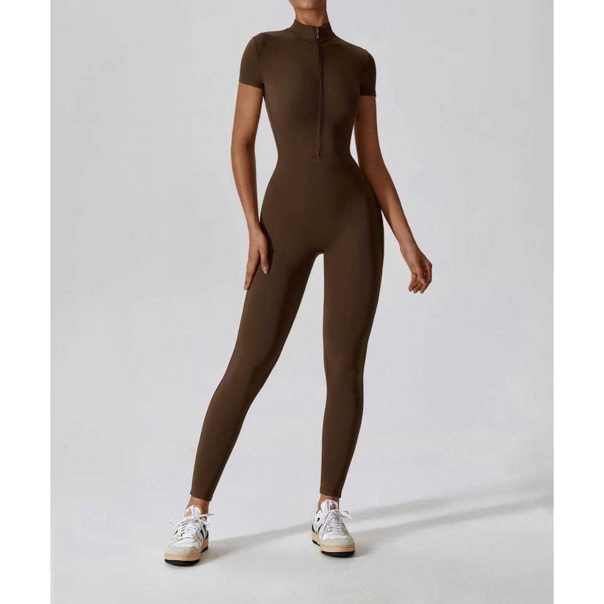 Half Zipper Bodysuit Breathable Fitness Jumpsuit