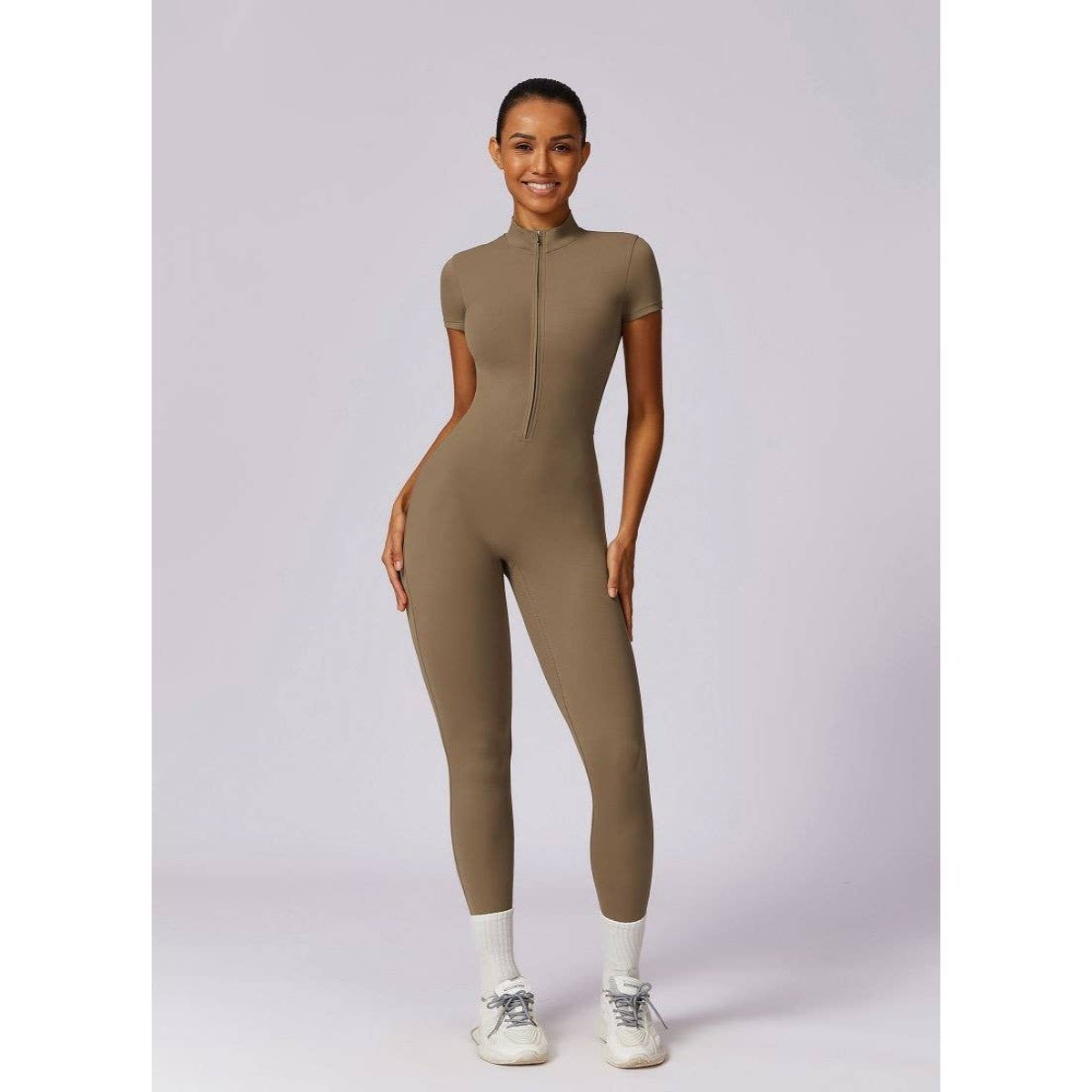 Half Zipper Bodysuit Breathable Fitness Jumpsuit