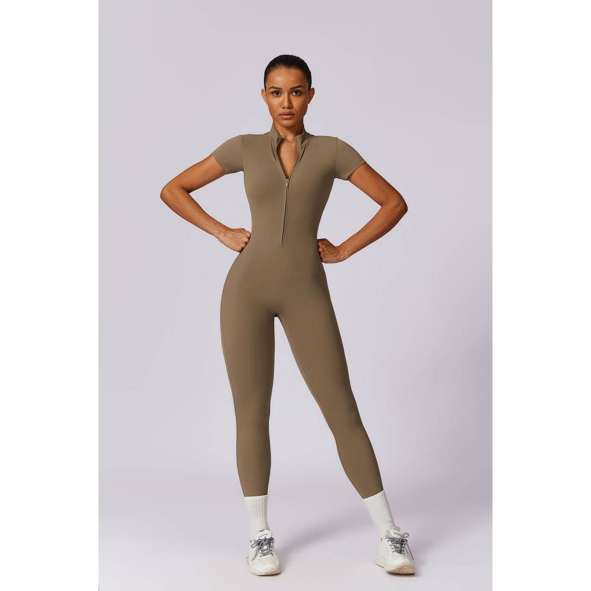 Half Zipper Bodysuit Breathable Fitness Jumpsuit