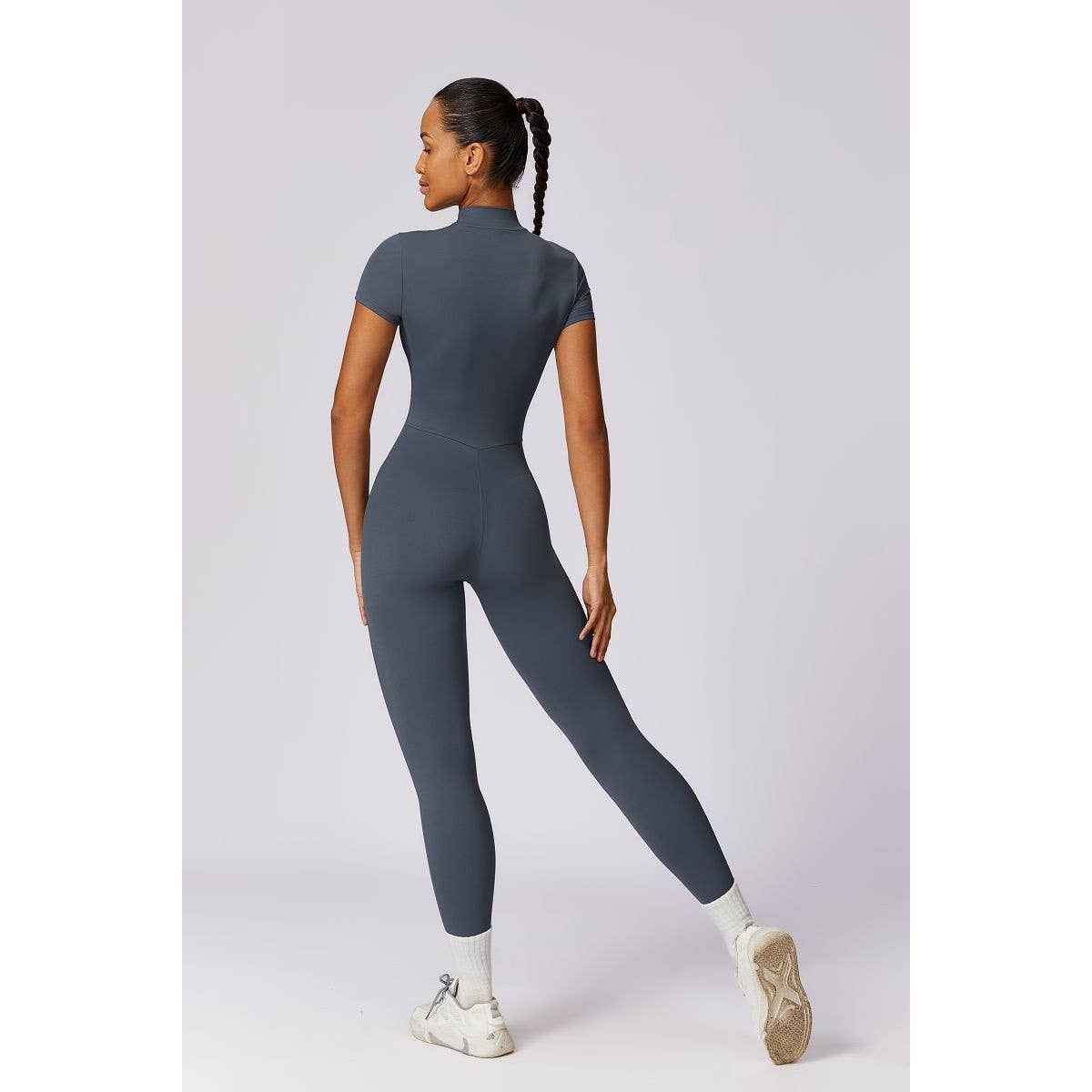 Half Zipper Bodysuit Breathable Fitness Jumpsuit