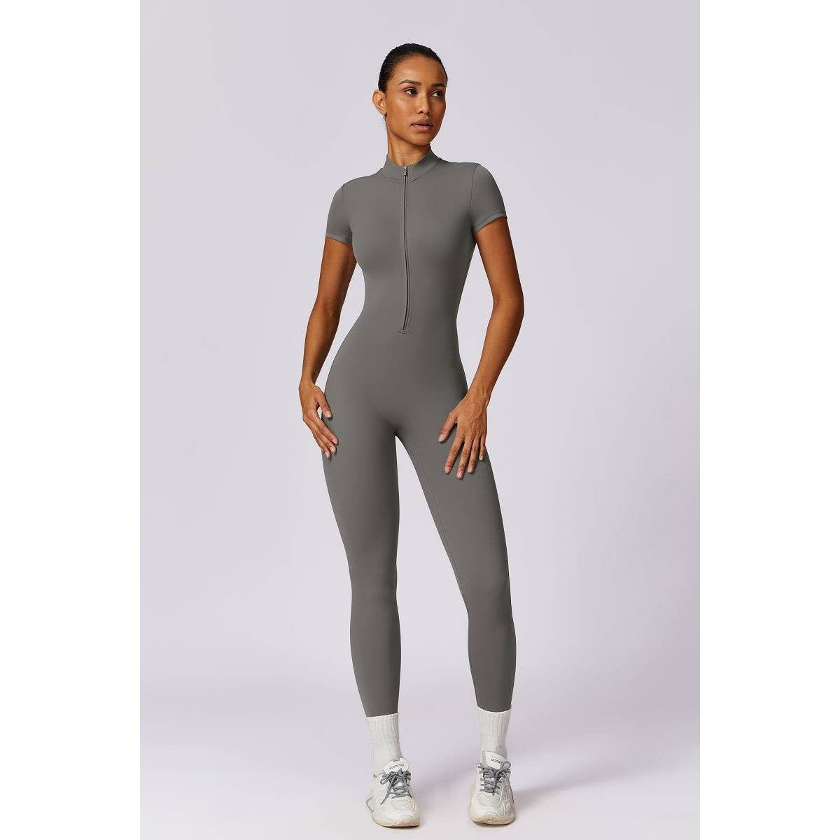 Half Zipper Bodysuit Breathable Fitness Jumpsuit