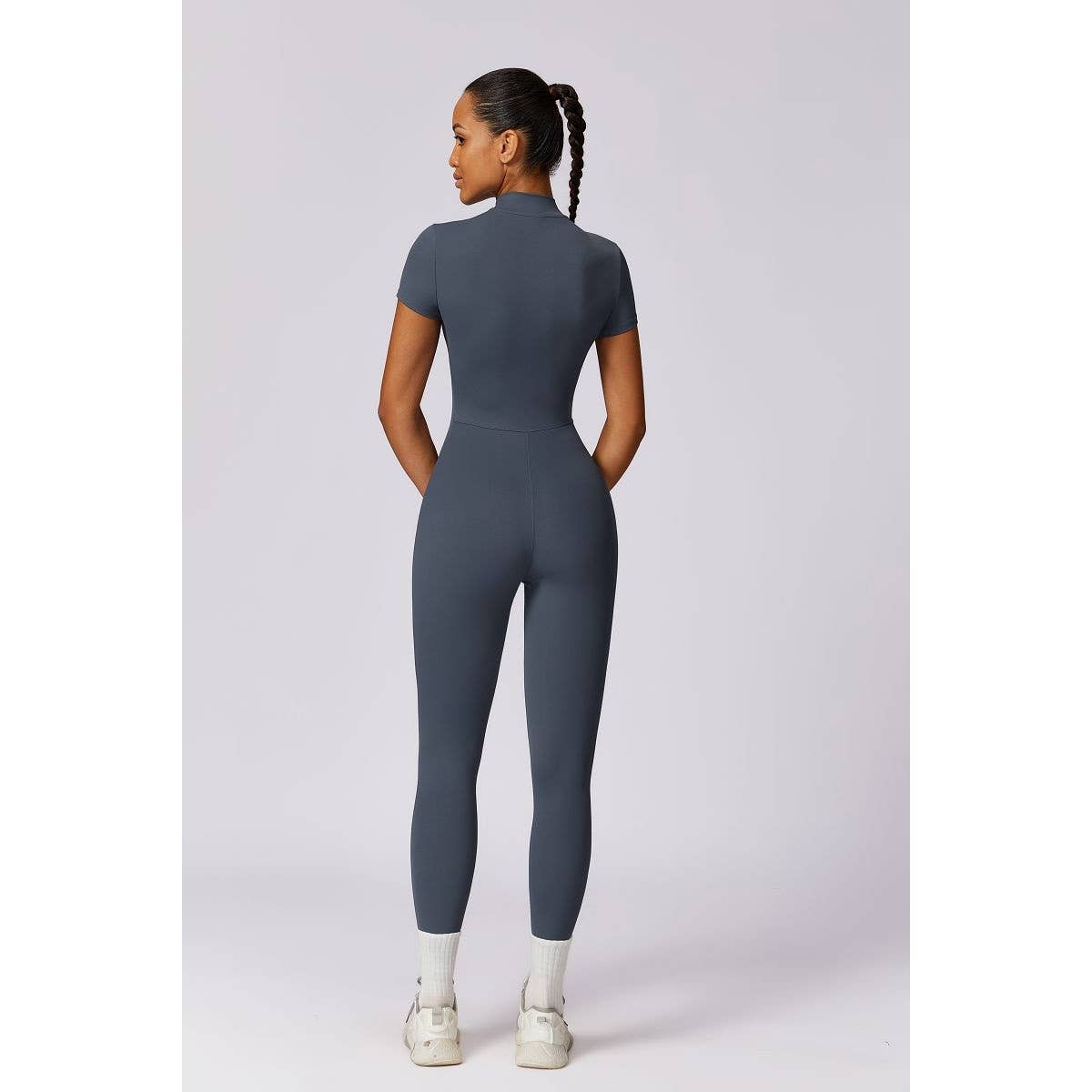 Half Zipper Bodysuit Breathable Fitness Jumpsuit