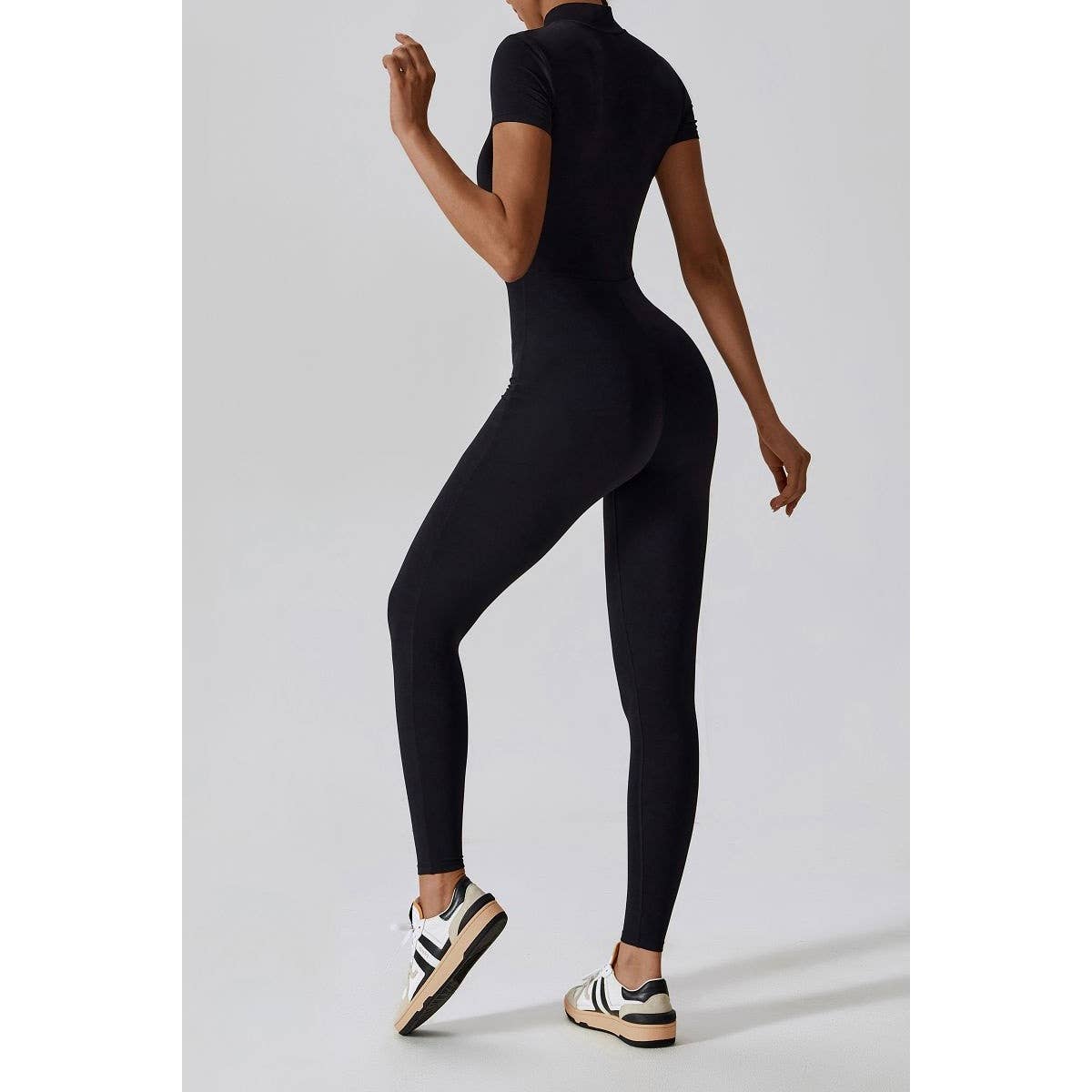 Half Zipper Bodysuit Breathable Fitness Jumpsuit