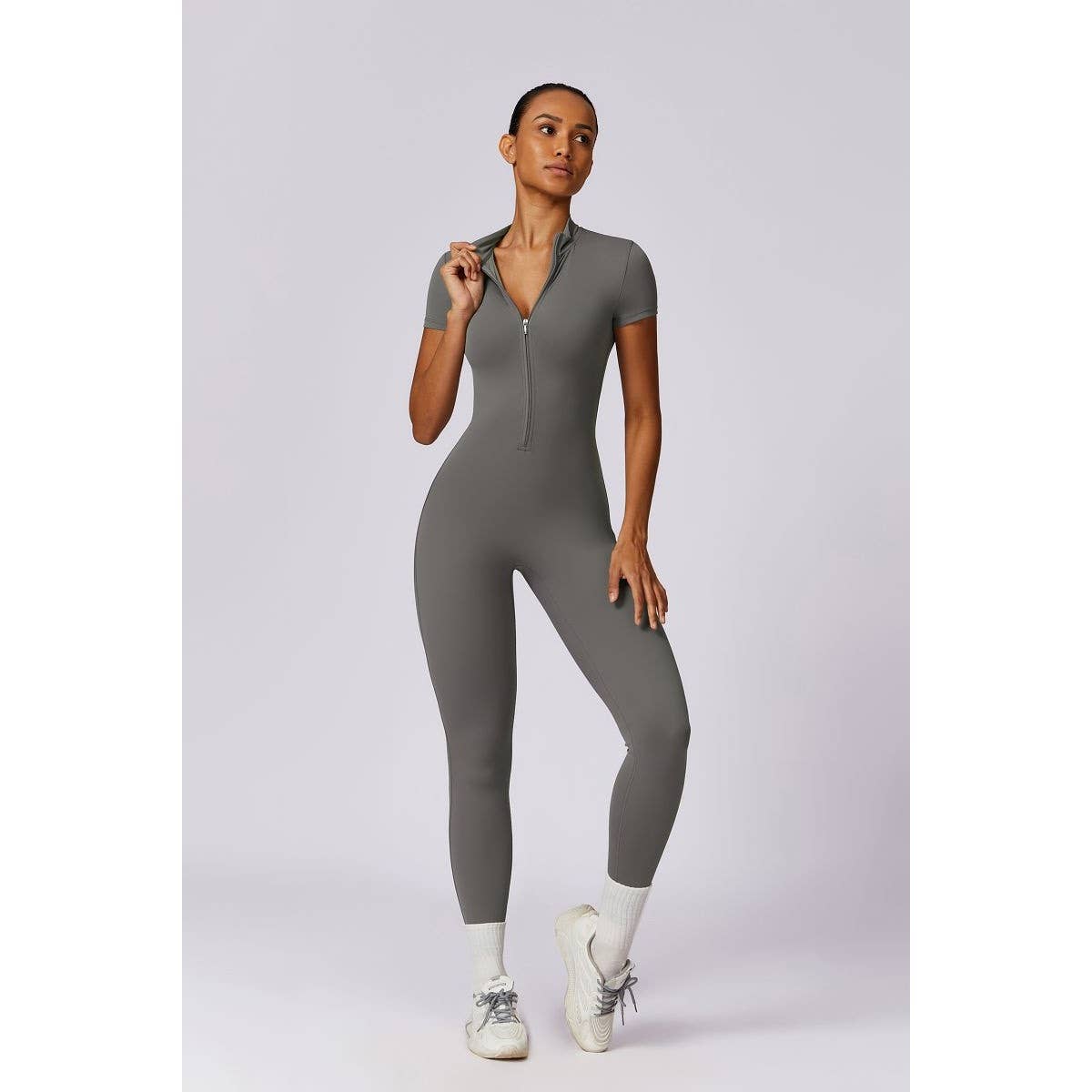 Half Zipper Bodysuit Breathable Fitness Jumpsuit