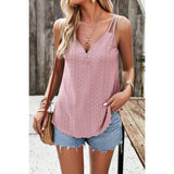 Half Zipper Deep V Neck Hollow Out Solid Top - Elings