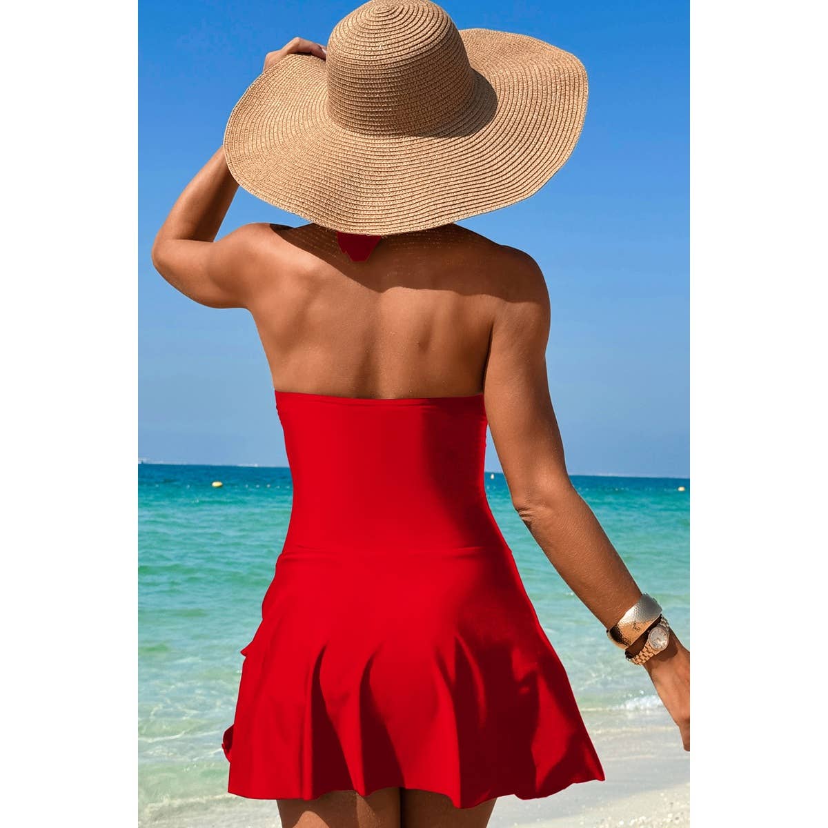 Halter Neck Twisted Tie Knot Front Dress Swimsuit