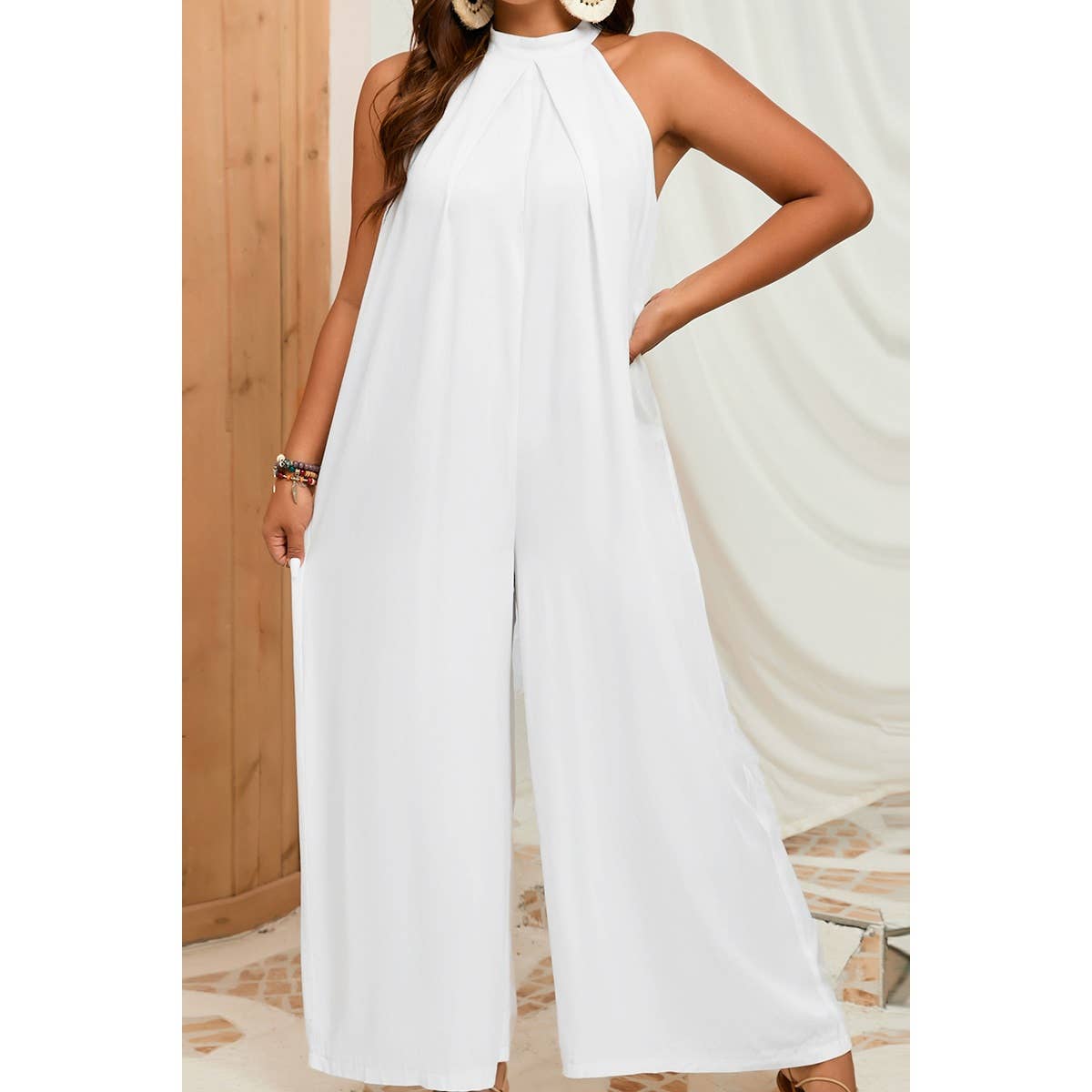 Halter Off Shoulder Sleeveless Loose Jumpsuit