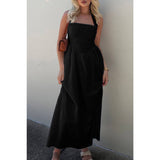 Halter Solid Pockets Sleeveless A Line Long Dress