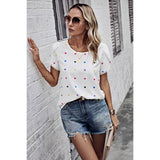 Heart Print Round Neck Loose Fit Shirt