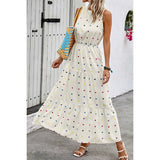 Heart Print Sleeveless Round Neck Full Dress