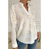 Heart Print V Neck Fit Blouse