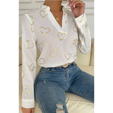 Heart Print V Neck Fit Blouse