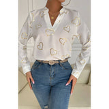 Heart Print V Neck Fit Blouse