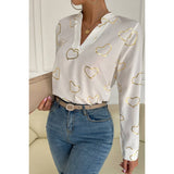 Heart Print V Neck Fit Blouse