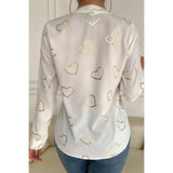 Heart Print V Neck Fit Blouse