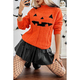 High Collar Fuzzy Pumpkin Face Pullover Sweatshirt