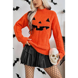 High Collar Fuzzy Pumpkin Face Pullover Sweatshirt