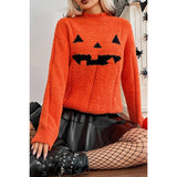 High Collar Fuzzy Pumpkin Face Pullover Sweatshirt