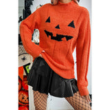 High Collar Fuzzy Pumpkin Face Pullover Sweatshirt