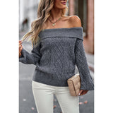 Off Shoulder Cross Knit Solid Fit Sweater