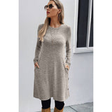 Knit Elastic Fit Button Trim Pockets Solid Dress