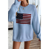 Knit Round Neck Flag Print Loose Fit Sweater