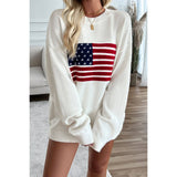 Knit Round Neck Flag Print Loose Fit Sweater