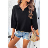 Knit Solid Loose Fit Collar Blouse Sweater