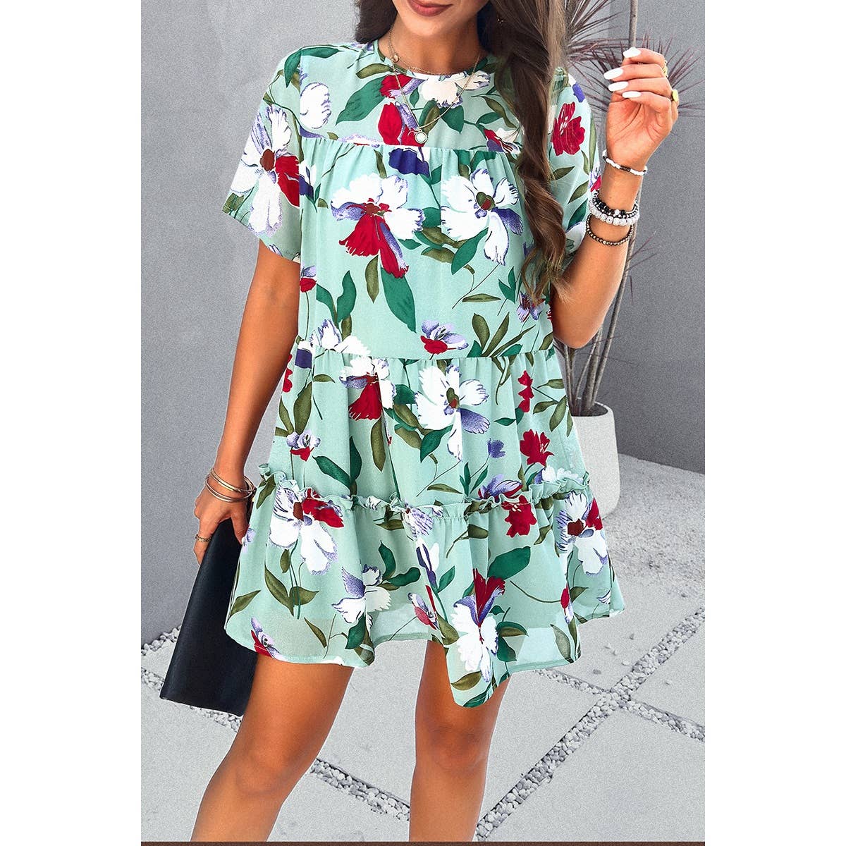 Knot Back Floral Lined Ruffle Loose Dress