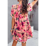 Knot Back Floral Lined Ruffle Loose Dress