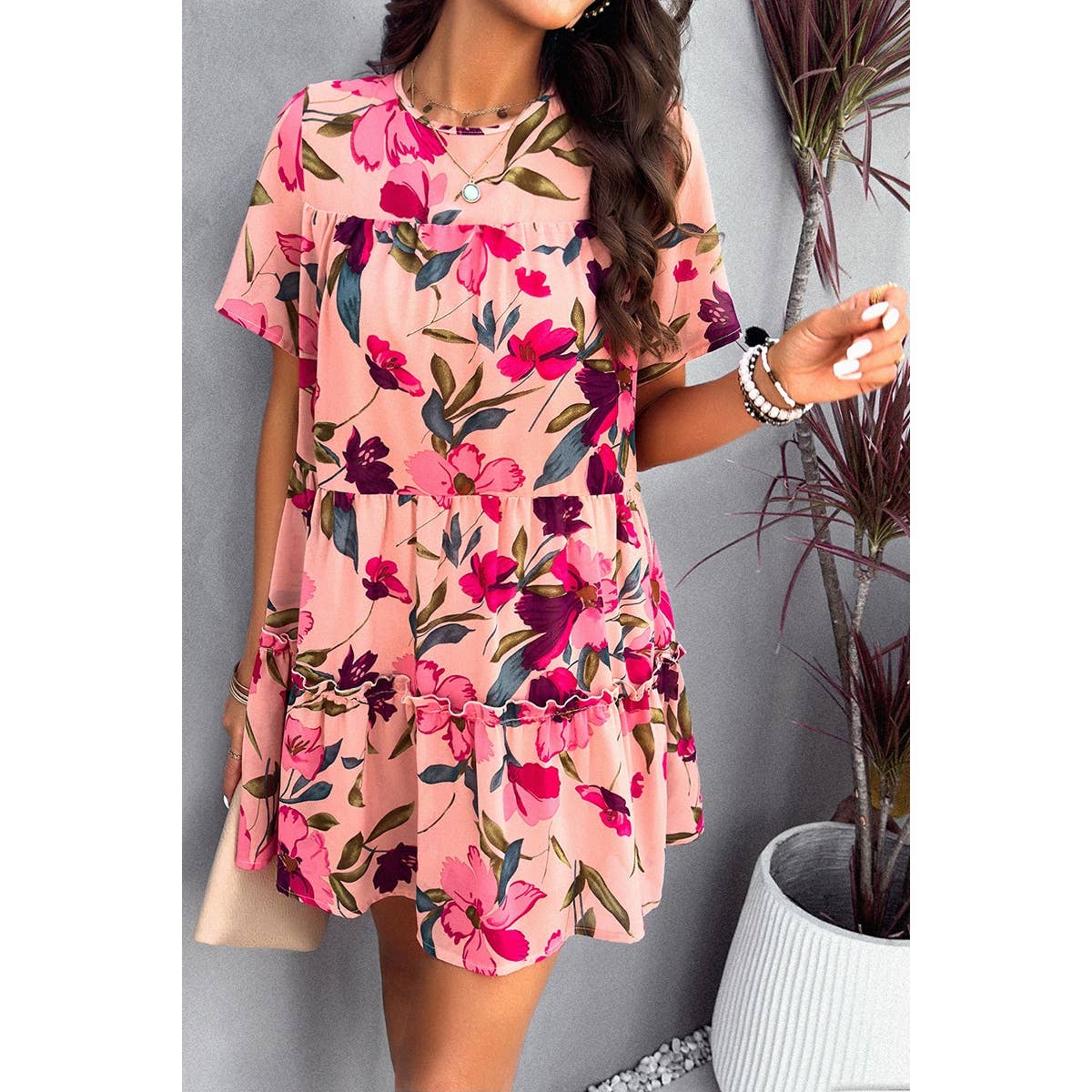 Knot Back Floral Lined Ruffle Loose Dress | Dress - Women's | above the knee, Dress, F, FEB 2024, new arrival, shoppe247 | Elings