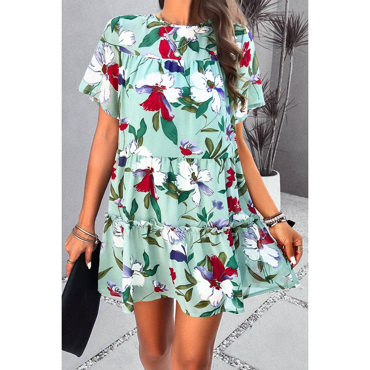 Knot Back Floral Lined Ruffle Loose Dress