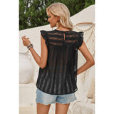 Lace Color Block Round Neck Ruffle Sleeveless Top - Elings