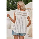 Lace Color Block Round Neck Ruffle Sleeveless Top - Elings