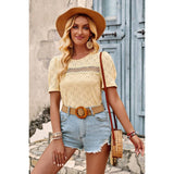 Lace Hollow Out Cross Solid Loose Fit Blouse - Elings