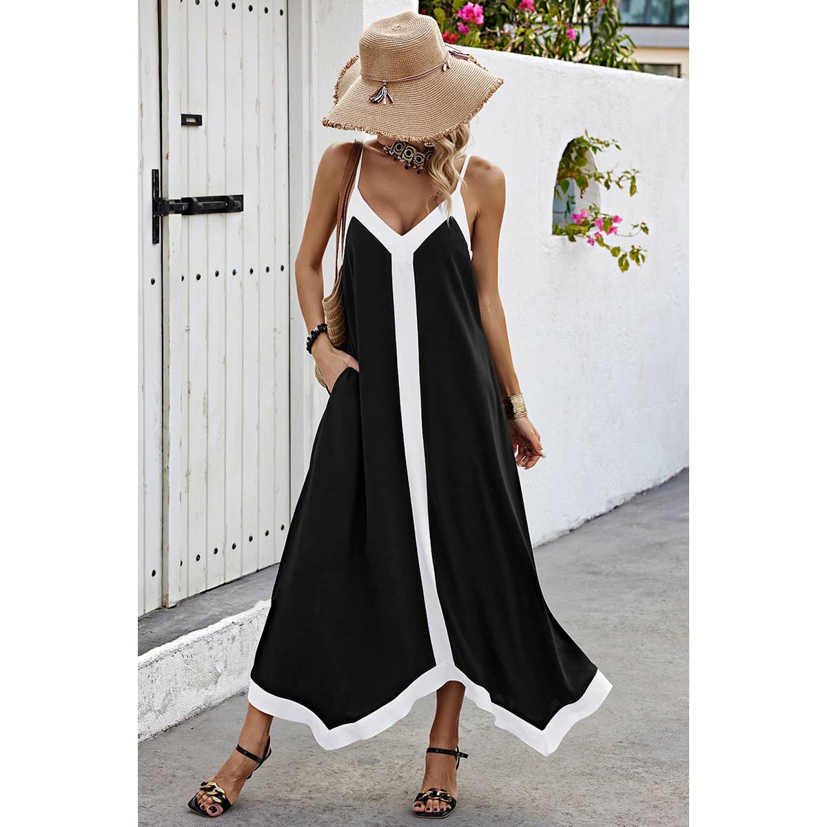 Low Back V Neck Sleeveless Loose A Line Dress