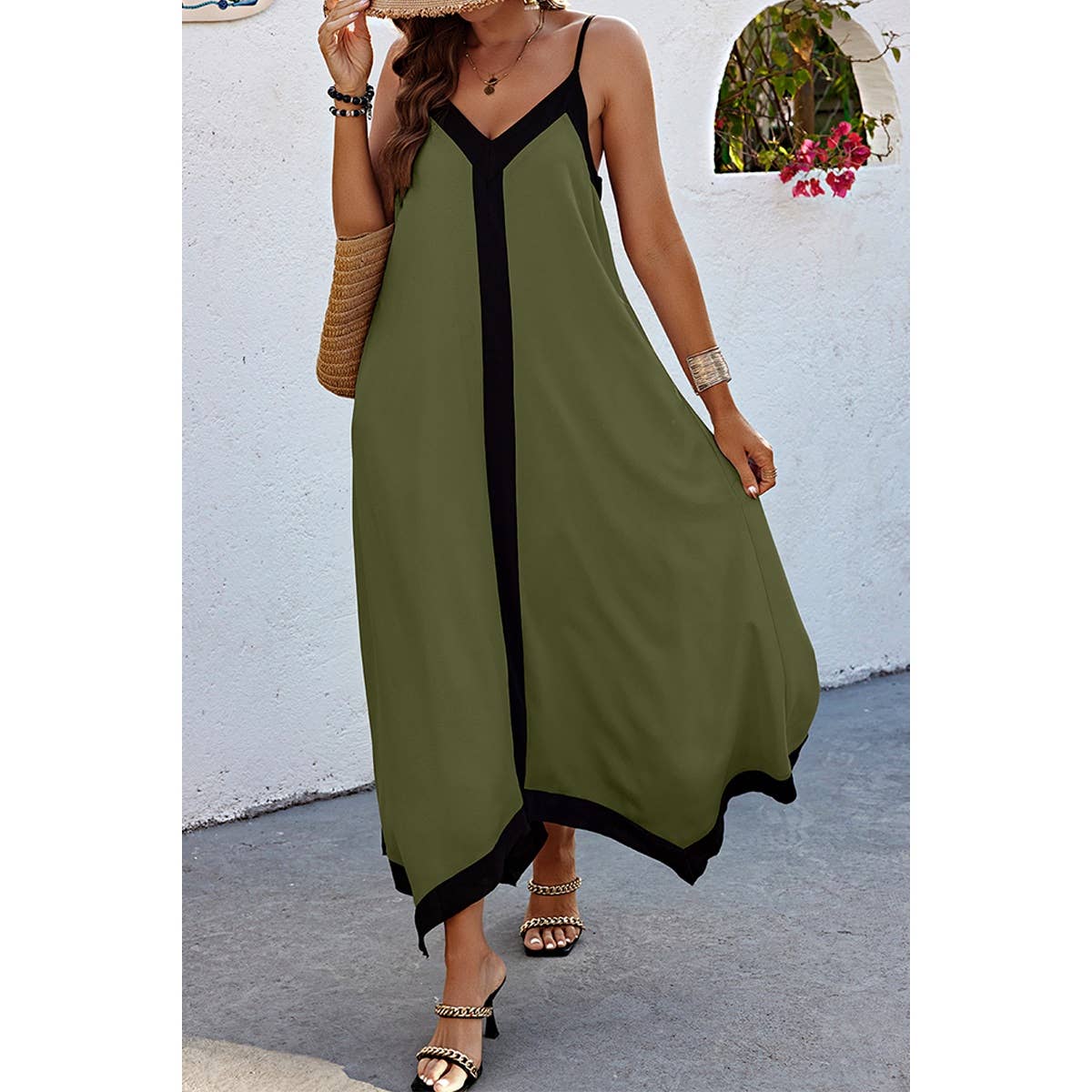 Low Back V Neck Sleeveless Loose A Line Dress