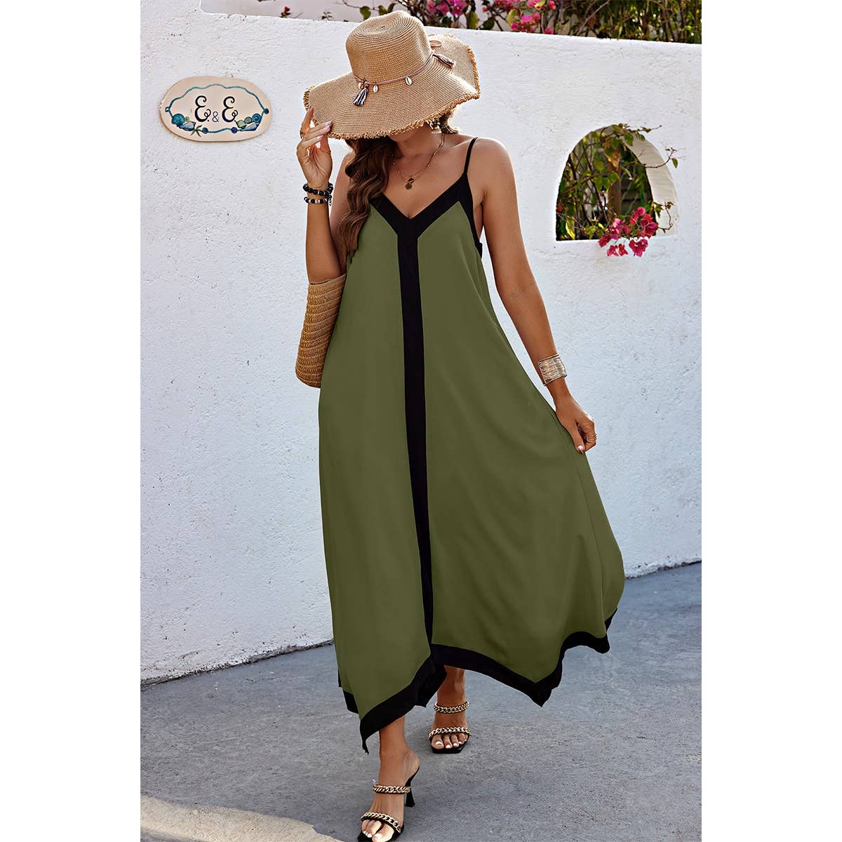 Low Back V Neck Sleeveless Loose A Line Dress