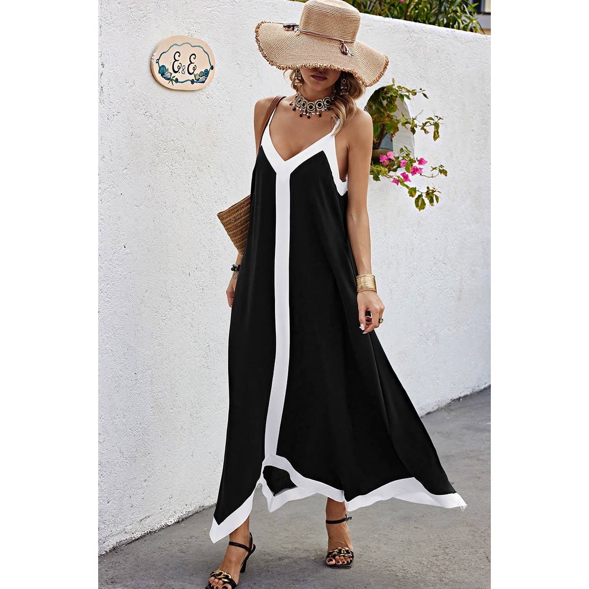 Low Back V Neck Sleeveless Loose A Line Dress