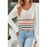 Multicolor Striped Pattern V Neck Knitted Sweater