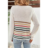 Multicolor Striped Pattern V Neck Knitted Sweater