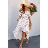 Off Shoulder Heart Print Ruffle Hem Dress