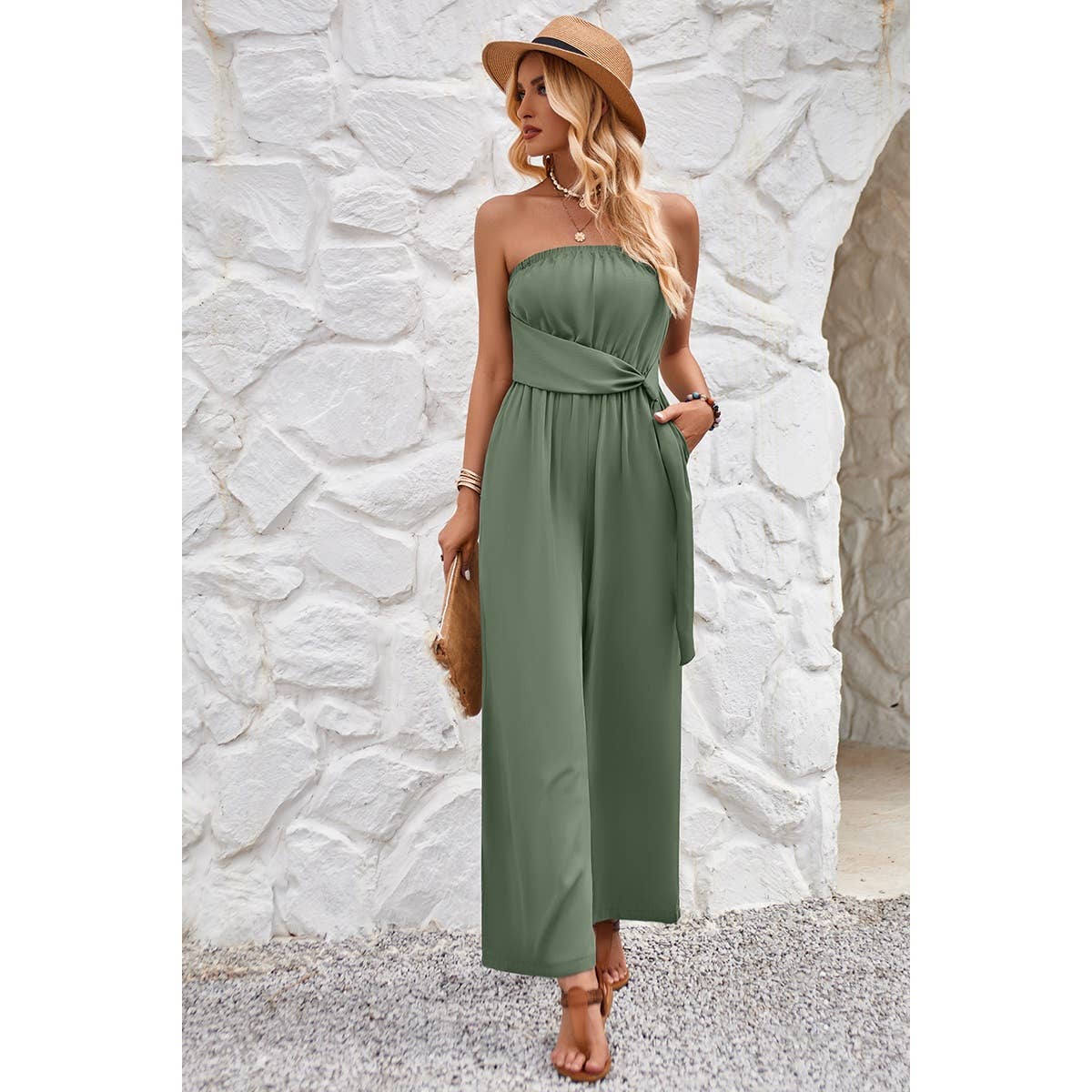 Off Shoulder Wide Leg Solid Jumpsuit - Elings